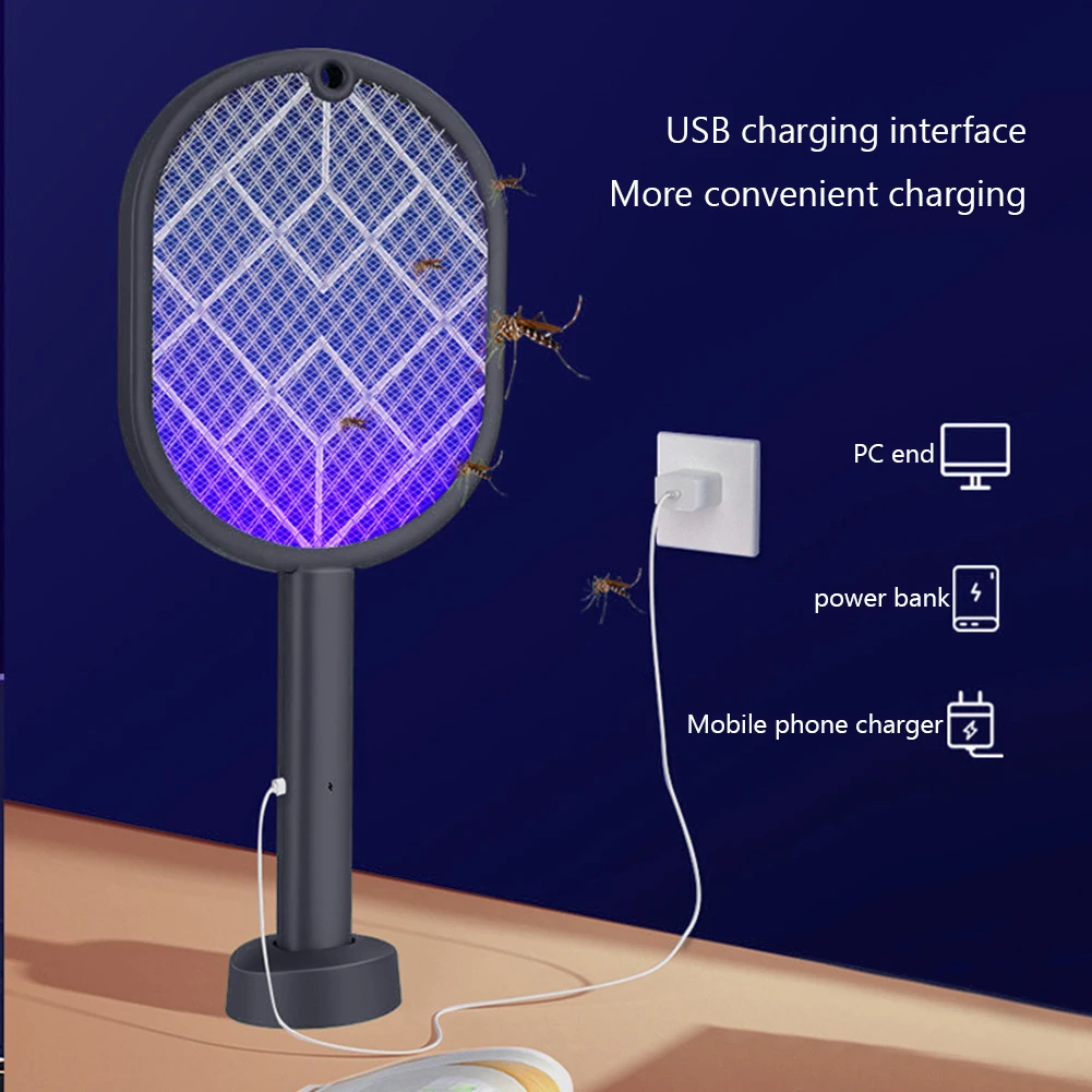 Rechargeable 2-in-1 UV Mosquito Eliminator & Electric Racket 1 2-in-1 Electric Mosquito Racket Mosquito Killer Lamp USB Rechargeable Foldable Mosquito Repellent Lamp Swatter Fly Swatter 1